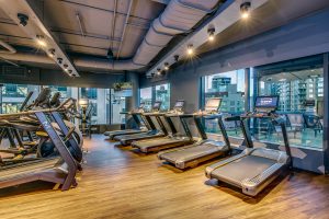 Fitness center at 970 Denny complete with treadmills and elliptical cardio machines