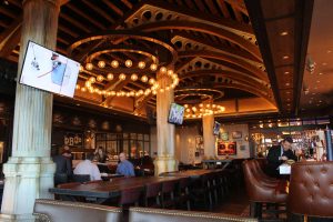 Acoustical ceilings and spiral light fixtures at the restaurant BBD's at Palace Station Casino