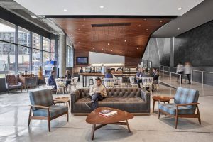 Wood paneled acoustical ceilings at NCR headquarters in Atlanta, GA