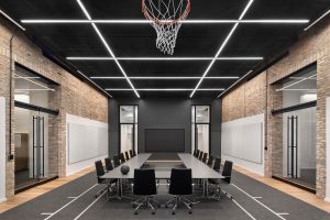 Basketball-themed conference room in the new BartlitBeck offices which occupy a historic Chicago building