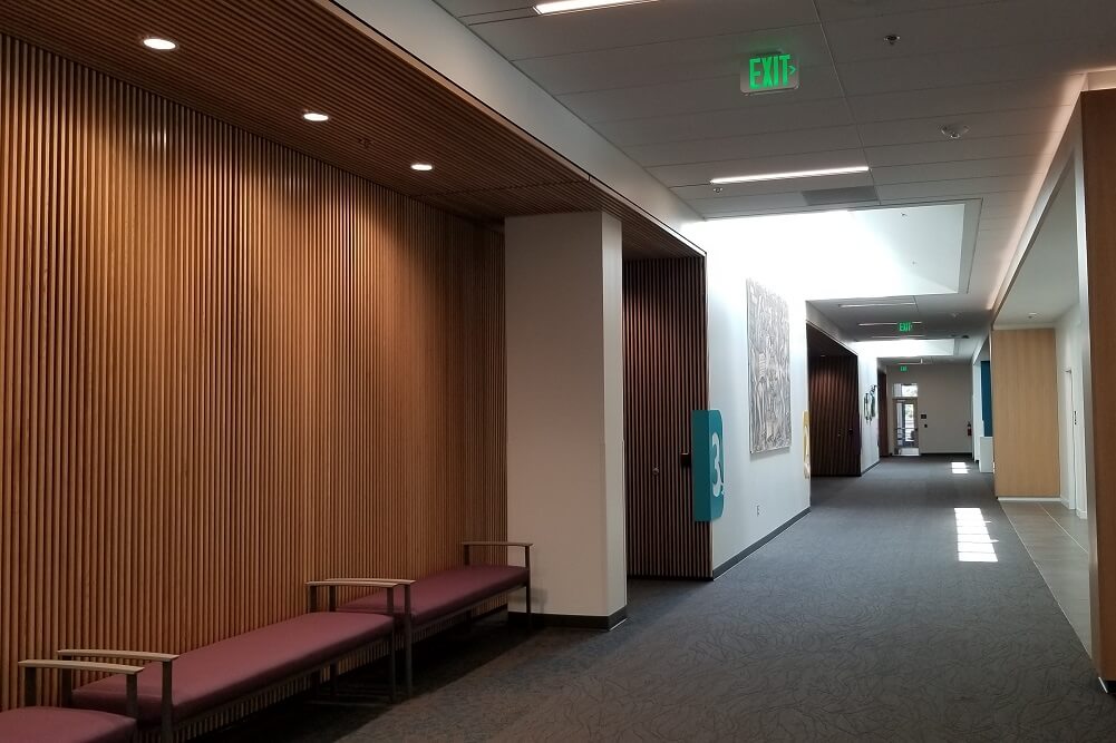 Wood paneled walls at the new Virginia Garcia Memorial Health Center