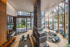 Madison Center in Seattle has a three-story fireplace