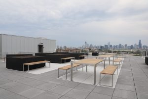 Rooftop deck with downtown Chicago views at CH Robinson corporate offices