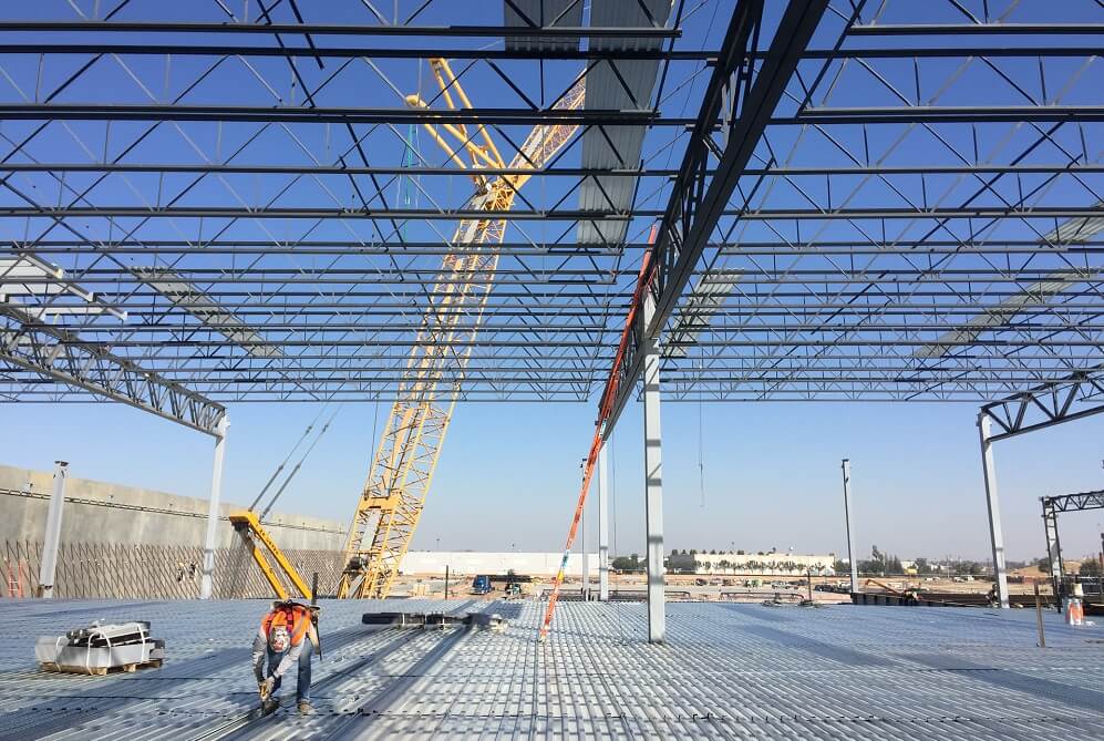 Metal decking installation at Goodman Commerce Center Eastvale in Southern California.